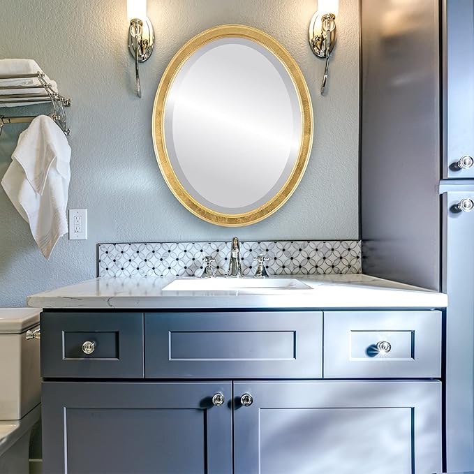 OVALCREST Oval Beveled Wall Mirror for Home Decor - Toronto Style - Gold Leaf - 26" x 20"