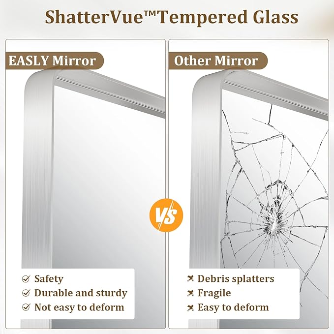 30"x 30" Silver Bathroom Mirror - Aluminum Framed Wall Mirror, Bathroom Wall Mounted Vanity Mirror, Modern Bathroom Mirror, Bedroom, Living Room Wall Mirror, Hang Horizontally or Vertically