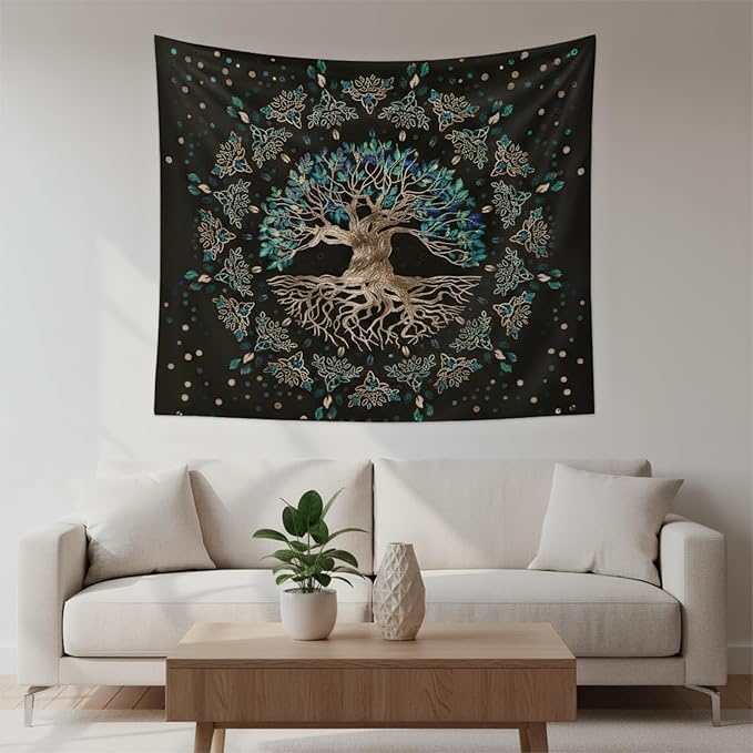 Tree of Life Tapestry Vintage Green Tapertry Retro Life Tree Aesthetic Easy Installation HD Digital Print Wall Hanging for Bedroom Living Room Dorm Home Decor(Green Tree, 50"x60")
