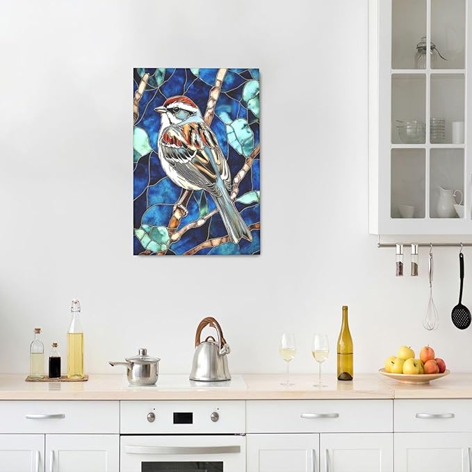Bird Wall Art For Woman Cute Sparrow Nursery Canvas Wall Decor Vintage Aesthetic Pictures Paintings Prints Artwork Framed Decorations For Bathroom Bedroom Living Room Office Gifts 16" x 24"