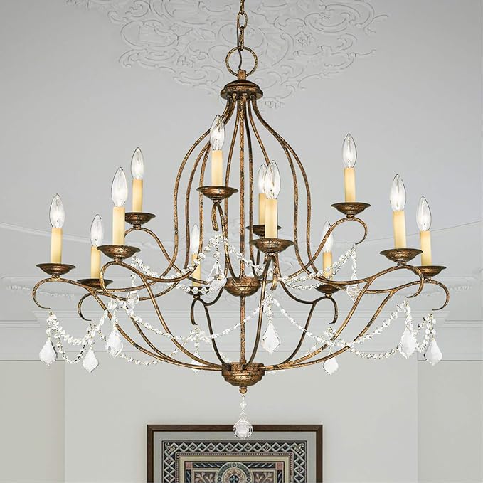 Livex Lighting 6438-71 Chesterfield 12 Light Chandelier, Hand Applied Venetian Golden Bronze
