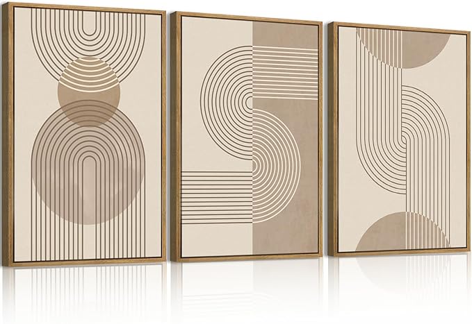 Anyzal Large Abstract Wall Art Boho Geometric Artwork Neutral Modern Wall Art 24x36 Inch for Living Room Bedroom Office Set of 3