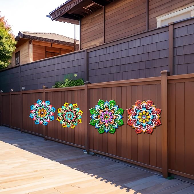 Metal Sunflower Wall Art Decorations - Handmade Outdoor Yard Garden and Indoor Outdoor Wall Decor, Creative Flower Hanging SetïŒGarden Decor for Outside