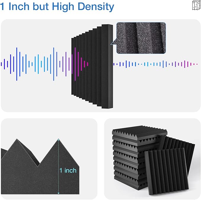 12 Pack Sound Proof Foam Panels for Walls,Self-Adhesive Foam Acoustic Panels Sound Absorbing,High Density Quick-Recovery Soundproof Wall Panels 12" X 12" X 1"-Purple