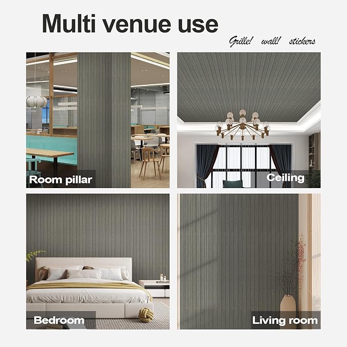 Wood Grain Slat 3D Wall Panel -15.75"x118"Soundproof Self-Adhesive Wall Sticker,Thickened Moisture Resistant Removable PVC Slat Wallpaper &Foam Paneling for Wall,Ceiling(Dark Gray,13Sq.ft)