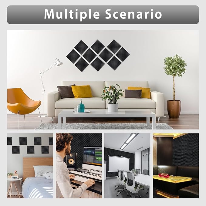 24 Pack Sound Proof Foam Panels for Wall,Self Adhesive Acoustic Panels,12" X 12" X 1.2" Egg Crate Soundproof Wall Panels for Studio,Room Acoustic Treatment Foam,Sound Absorbing Foam Black