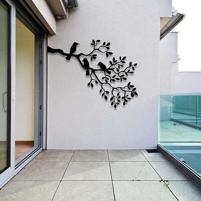 Metal Bird Wall Art, Birds on Branch, Metallic Branches, Metal Tree Branch Wall Art, Metal Wall Art Nature, Metal Wall Art, Metal Wall Decor for Living Room, Wall Hangings (30"x23" | 76x57.5 cm, Silver)