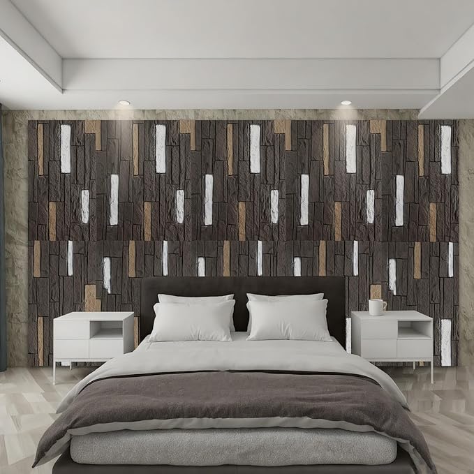 OUZUGIE 4 PCS Faux Stone Wall Panel 47.2’’ x 23.6’’ Interior Exterior Wall Decor 3D PU Panel with Brick Stone Design Iron Gray