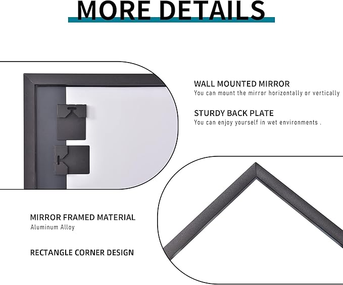 Black Bathroom Mirror for Wall, 30x55 Inch Rectangle Mirrors with Metal Frame, Modern Vanity Wall Mirror Decor for Entryway Hangs, Bathroom Living Room Horizontal or Vertical