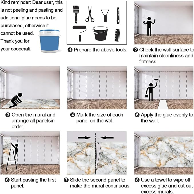 Modern Stylish Marble Mural Wallpaper, 3D Marble Murals, Abstract Cracked Texture Murals, Large Wallpaper for Living Room Bedroom Kids Room Home Decor Mural (Not Peel Stick)