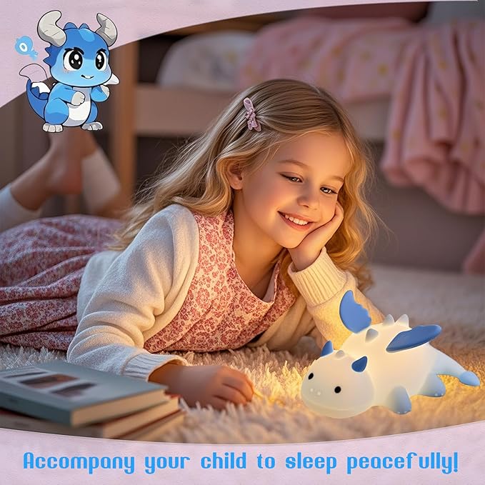 Dragon Night Light, Cute Baby Dragon Gifts, Soft Silicone Lamp with 3 Level Warm Light and RGB Changing, Breastfeeding Nursery Portable Kawaii Bedside Lamp for Baby, Toddler, Boys and Girls