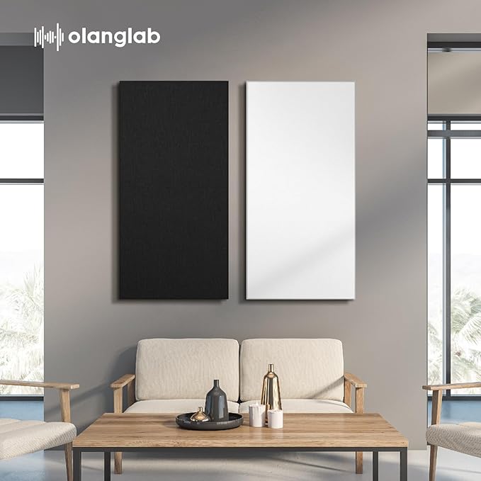 Olanglab Sound Absorbing Acoustic Wall Panels 2 Pack, 2'' 24''x48'' Fiberglass Sound Dampening Panels, Large Fabric Wrapped Sound Proof Panels for Walls (Black)