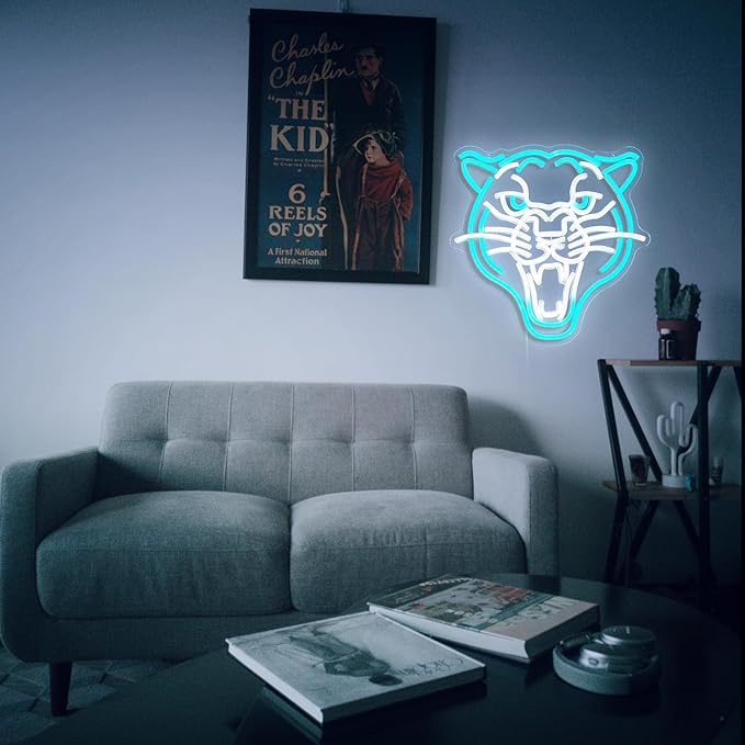 Leopard Neon Sign Dimmable LED Animal Signs for Wall Decor White Ice Blue Cool Leopard Neon Light USB Powered Light Up Leopard Sign for Living Room Man Cave Toy Shop Game Room Decor (12.8''*12.8'')