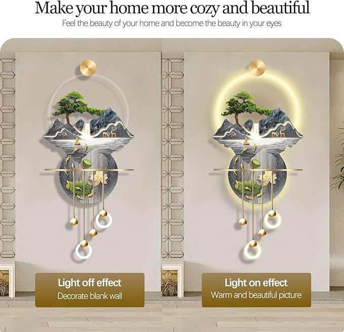 23.64x53.54IN 3D Wall Sculptures Hanging with Led Light Modern Art Deco Lighting Wall Art Decorations Lamp Wall Art Decor with Metal Ball Pendant for Friends(Blue 2)