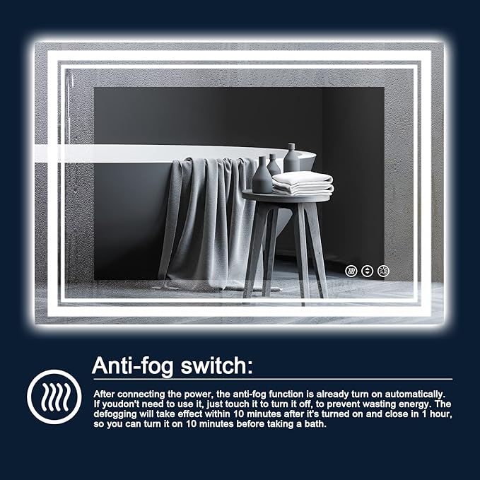 48 x 40 Inch LED Bathroom Mirror with Lights, Backlit and Front Lighted Bathroom Mirrors for Wall, Anti-Fog Dimmable Memory Shatterproof LED Vanity Mirror for Bathroom