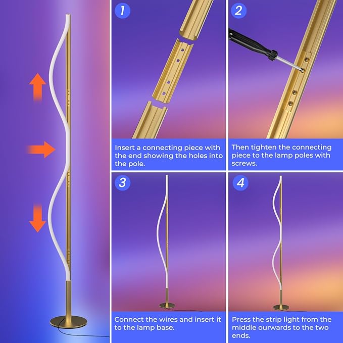 LED Corner Floor Lamp for Living Room, Dimmable Light with Remote, 2700-6500k Stepless Adjustable Colors & Brightness, Modern Reading Bright Light, 58" Standing Lamp for Bedroom (Gold)