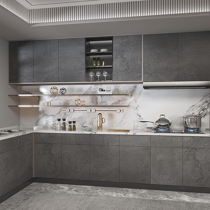 16"×591" Extra Thick Dark Grey Black Concrete Wallpaper Peel and Stick 3D Concrete Cement Contact Paper Stained Vinyl Matte Textured Removable Walls Sticker for Kitchen Living Room Bedroom Basement