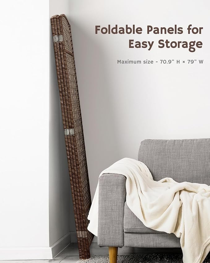 JOSTYLE Room Divider 4 Panel Portable Room Divider Panel Wall, 6ft Tall Divider for Room Separation, Folding Privacy Screen Panel, Freestanding Partition Screen, Chestnut Brown