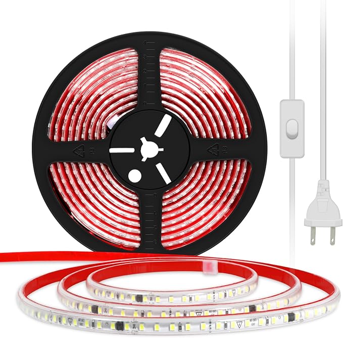 AC 110V LED Strip Lights 2 Meter Warm White 3000K SMD 2835 Cuttable LED Tape 6.56 Feet Adhesive LED Lights Tape IP67 Waterproof 120 Volt Direct 2M (Warm White, 6.56ft)
