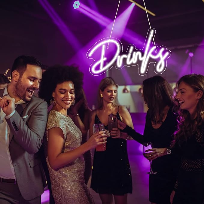 Looklight Drinks Neon Sign,Bar Neon Sign,Neon Signs for Wall Decor,Neon Sign For Room,White Neon Light Sign Led Neon Bar Signs USB Connectivity Light Up Wall Decor for Teen Room Bedroom Bar Store