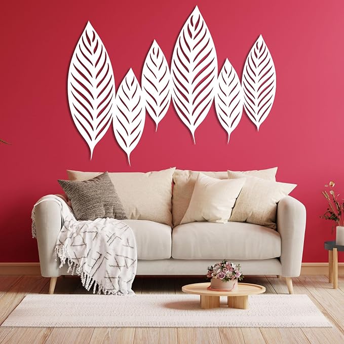 Chaser of Light Metal Leaf Wall Decor, Large Leaves Metal Wall Art, Minimalist Wall Art, Boho Wall Sculpture, Nature Decorations for Living Room, Bedroom (Silver, 35"x28"/90x70cm)