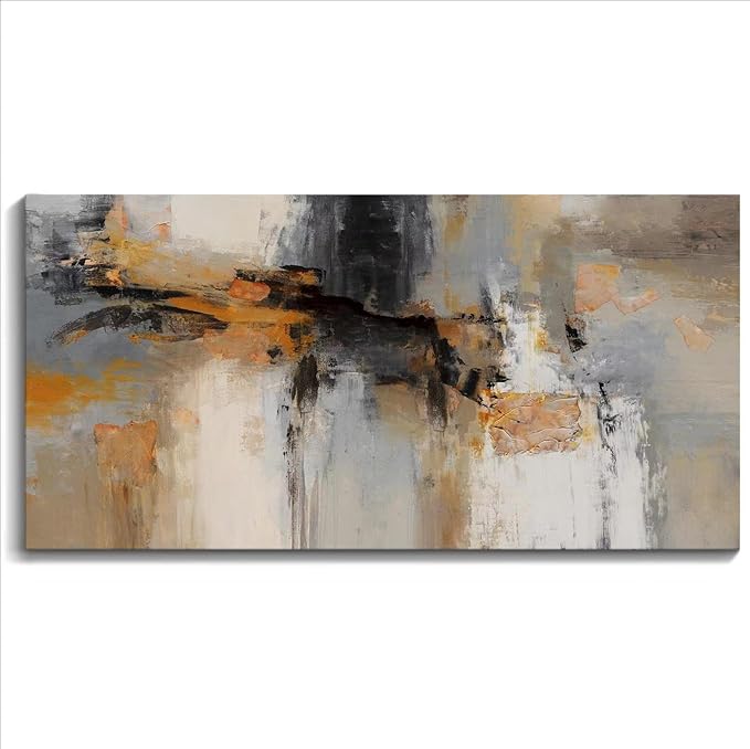 AJAZIKO Large Abstract Canvas Wall Art - Wall Art for Living Room and Bedroom, Modern Wall Decor in Orange and Gray Hues, Perfect Office Decorations for Work