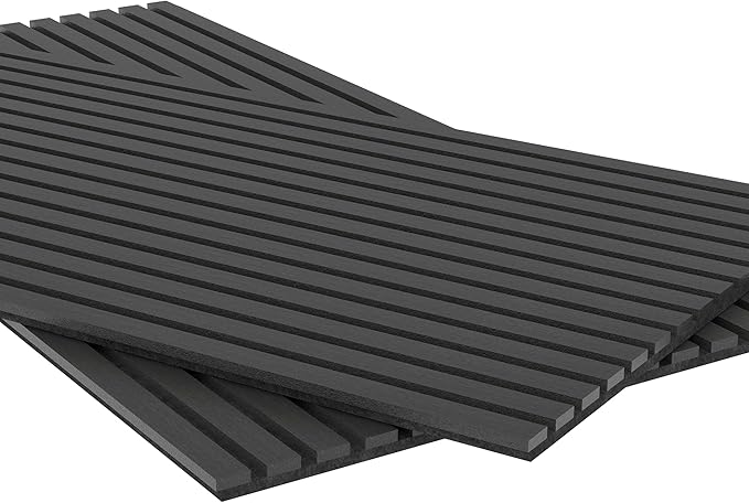 2 Panel Wood Slat Acoustic Panel 48" x24" for Sound Absorbing, Soundproof Wood Slat Panel Cover 16 Sq.Ft, 3D Fluted Sound Absorbing Paneling for Wall Decor, Living Room, Bedroom, Black Wood