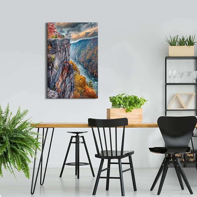 Large Sunset Mountain Cliffs Wall Art Canyon River Poster National Park Posters Nature Valley Scenic Canvas Pictures for Living Room Forest Painting Artwork for Bedroom Kitchen Home Decoration 24x36"