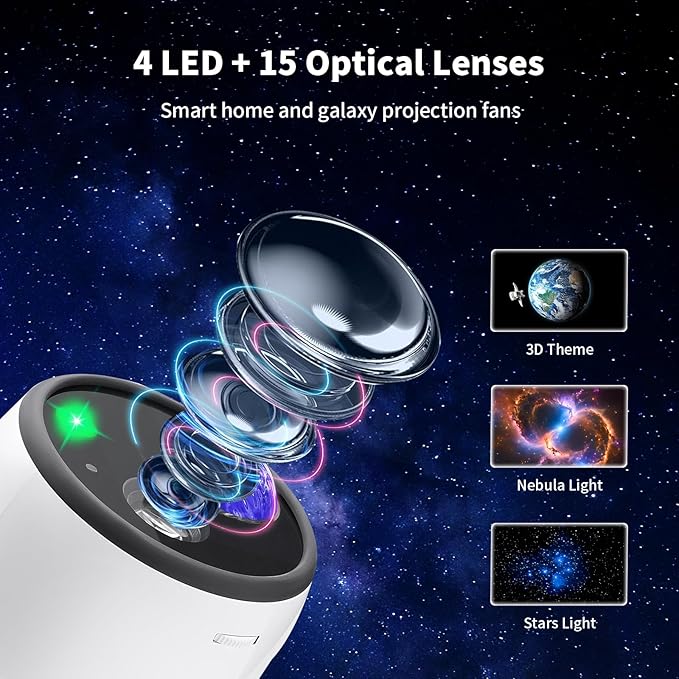 3D Projector ,Galaxy Light Projector & Home Planetarium Projector, Astronaut Galaxy Projector Nightlight with 90 Scenes, 200 Dynamic Effects & Optical Lenses for Starry Sky Room Decor
