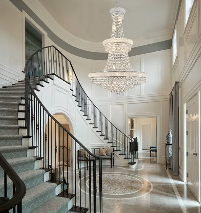 Large Crystal Chandelier Light fixtures - 19-Light High Ceiling Hanging Chandeliers, 3-Layers Luxury Empire Chandeliers for High Ceilings,Entryway,Living Room,Staircase, Foyer (D31.5)