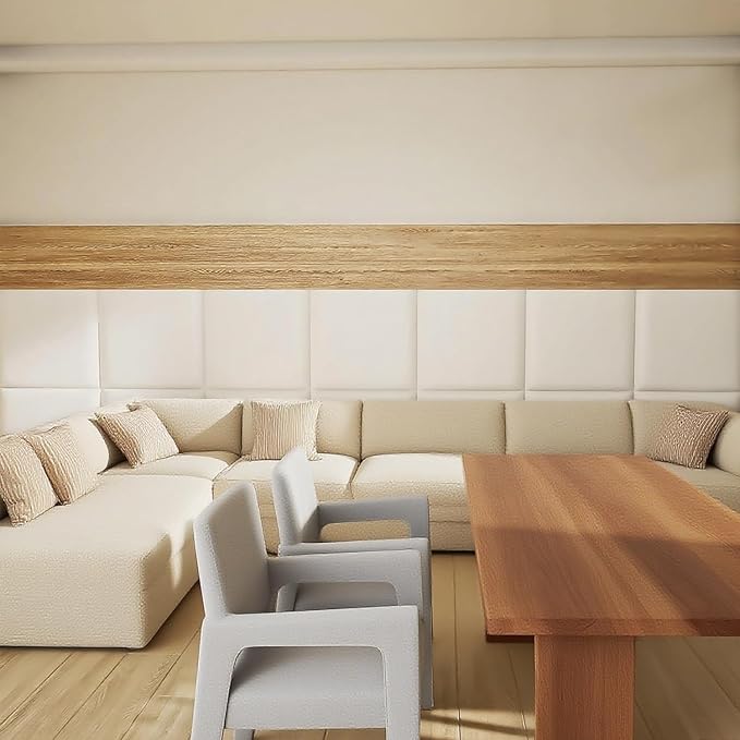 Antenat Peel and Stick Headboard, Self-Adhesive Headboard Panels for Wall, 3D Anti-Collision Wall Padding for Kids, Upholstered Wall Panels for Bedroom/Living Room, 4 Pack(White) 13.7"x13.7" Panels