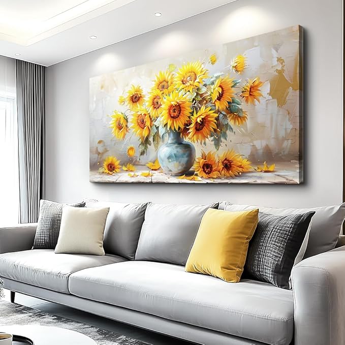 MHARTK66 Canvas Large Flower Field Paintings For Bedroom Wall Art For Living Room Farmhouse Sunflower Wall Decor Vintage Poster Art Prints Artwork For Walls Kitchen Pictures Decorations For Home