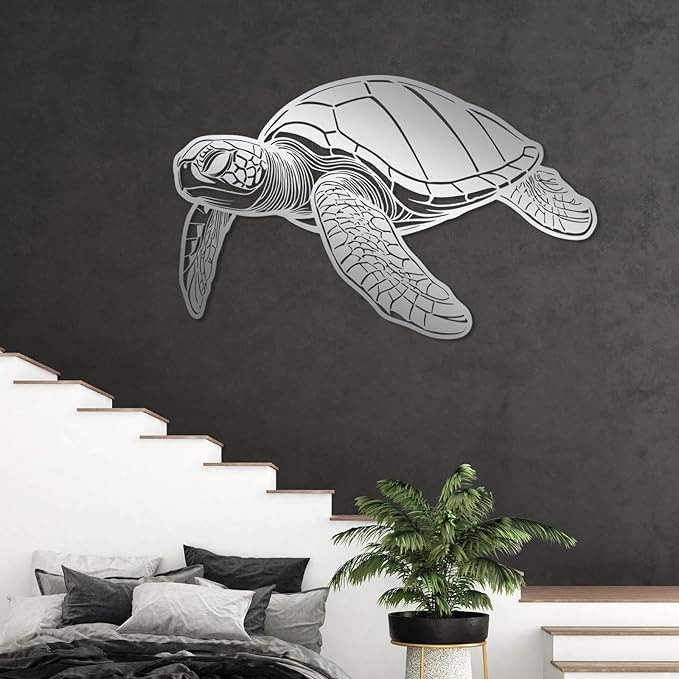 Veplsur Metal Turtle Wall Art, Metal Coastal Turtle Decor, Turtles Wall Decor, Large Turtles Art, Ocean Wall Hanging, Marine Biology Beach Hanging for Bathroom Bedroom (White, 53"x34"|135x86cm)