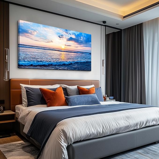 Canvas Wall Art for living room blue beach ocean sea waves landscape Wall Decor Ready to Hang Home Decorations bedroom kitchen bathroom inspirational Canvas prints posters painting wall mural Artwork