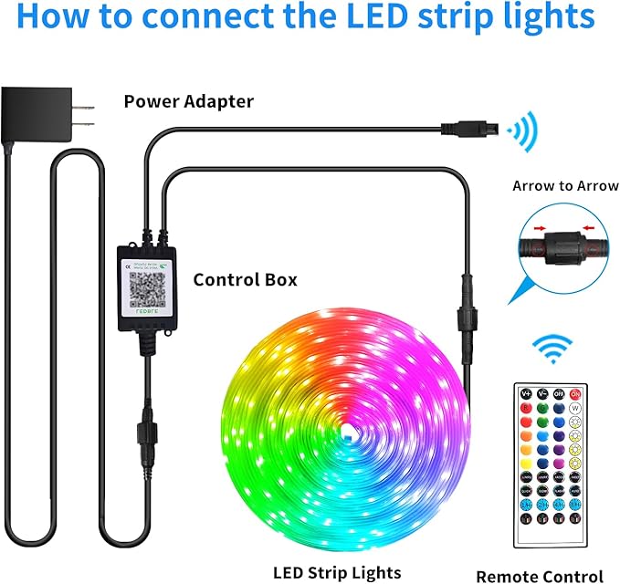 66ft Outdoor LED Strip Lights Waterproof,IP68 Waterproof LED Light Strips with Remote,App Control Music Sync RGB Outdoor LED Rope Lights,LED Lights for Bedroom,Roof,Pool,Deck,Balcony