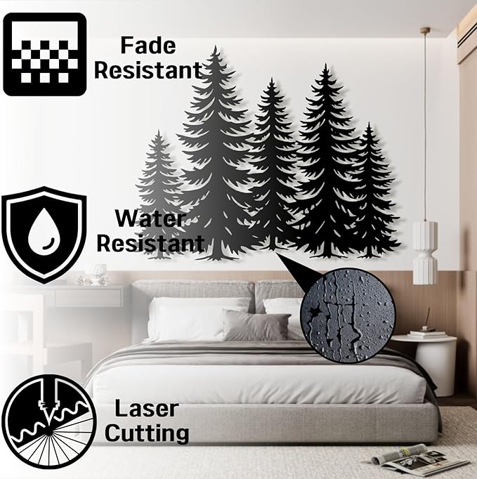 lunwall Metal Pine Tree Wall Art, Metal Forest Wall Art, Pine Branch Wall Decor, Christmas Tree Wall Decor, Forest Wall Hanging, Nature Lover Gift (Style 5, 49" W x 39" H / 125 x 99 cm)