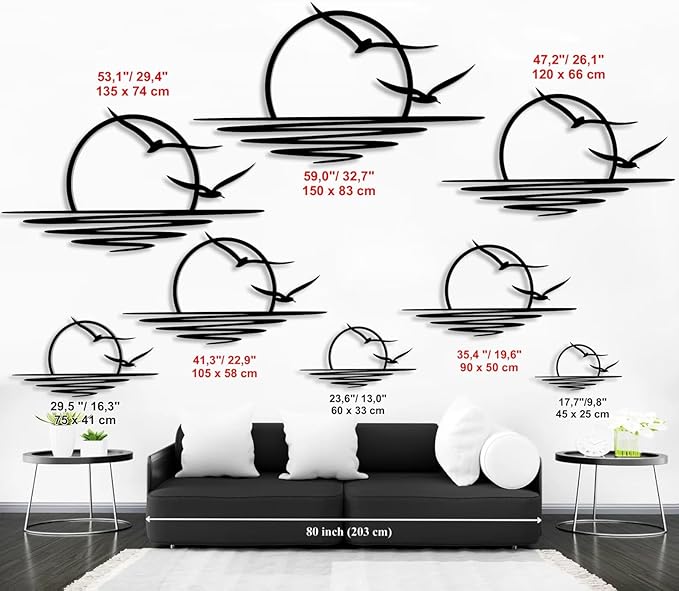 Tubibu Metal Wall Art - Sun Glitter Wall Decor - Black Minimalist Line Art - Sunrise Wall Hanging for Living Room Bedroom Outdoor Housewarming Gift (Small)