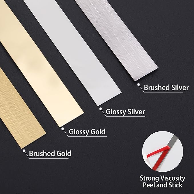 Peel and Stick Metal Molding Trim, Self-Adhesive Stainless Steel for Wall, Fireplace, Mirror Edging and Craft Decoration (Glossy Gold, 20ft x 1in)