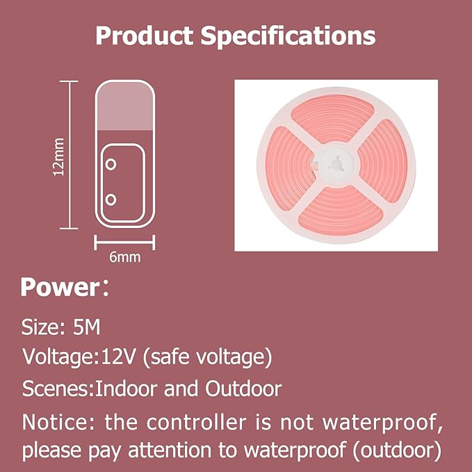 Neon Rope Lights, 16.4ft Rope Lights with Dimmable Remote and Adapter, Waterproof Flexible Smart Led Strip Lights for Bedroom, Super Bright, DIY Neon Sign, Indoors Outdoors Wall Decor, Pink