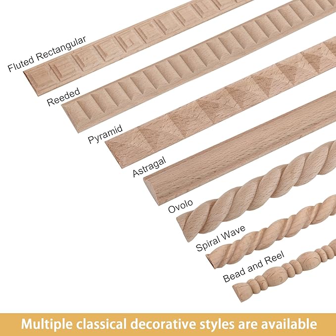 15-Pack 15.75" Unfinished Wood Pyramid Trim - Easy to Paint, Cute Decorative Molding DIY Craft for Furniture Frame, Mirror Edge, Wall, Door, Closet, Dresser, Shelf