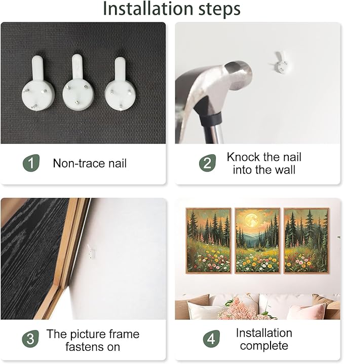 CHDITB Moonlit Forest Floral Framed Canvas Wall Art Set, Nature Inspired Wall Decor, Mystical Midnight Spiritual Wall Painting, Vintage Mountain Landscape Art Prints for Living Room, Bedroom, 16"x24"