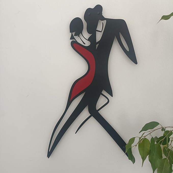 Metal Wall Art – Modern Abstract Multicolor Art-Inspired Sculpture – Minimalist Wall Decor for Living Room, Bedroom, or Office – Contemporary Handmade Artwork (Dancing Couple Blackman, 32 inches)