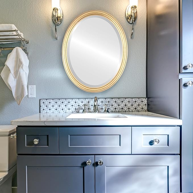 Oval Beveled Wall Mirror for Home Decor - Saratoga Style - Gold Leaf - 18x22 Outside Dimensions