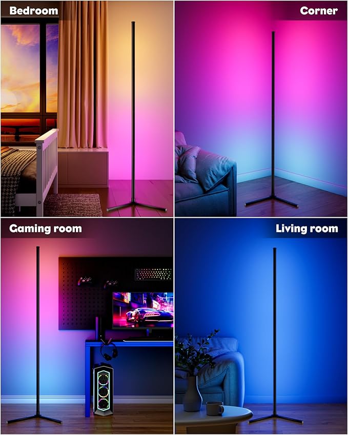 2PCS Corner Floor Lamp, 65" Smart RGB Color Changing LED Floor Lamp with APP and Remote Control, Modern Mood Lighting Corner Lamp with Music Sync, DIY Mode & Timing for Living Room Gaming Room