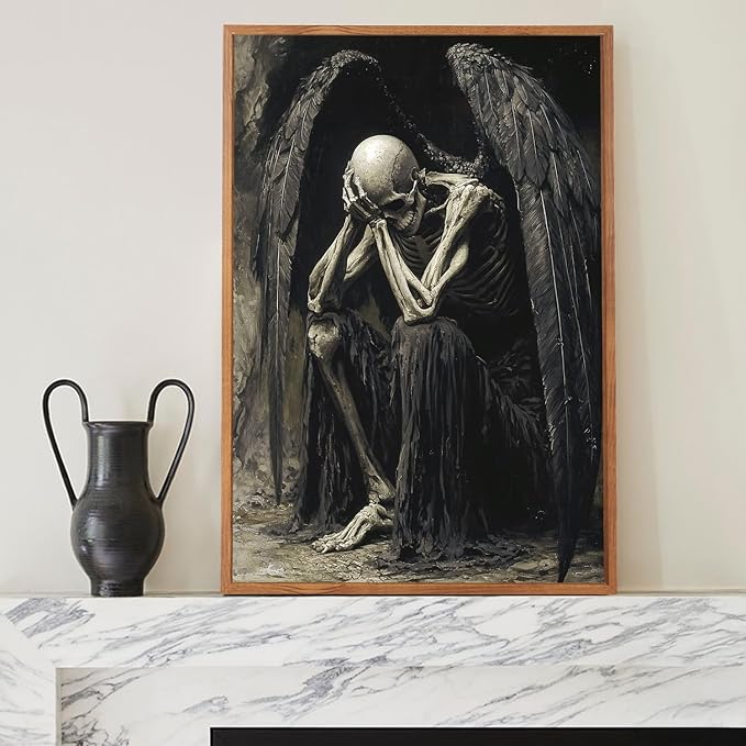 LHIUEM 16”X24”X3-Halloween Pictures Wall Art Large Gothic Posters Dark Academia Sword Michael Myers Artworks Witchy Wall Decor Aesthetic Halloween Skull Whimsical Goth Framed Decor for Living Room