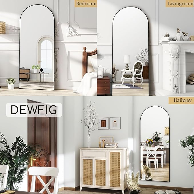Arched Full Length Mirror, 64"x21" Large Floor Mirrors with Stand, Full Body Mirror for Leaning Hanging, Standing Mirrors for Bedroom, Living Room,Dressing Room, Aluminum Alloy Frame, Black