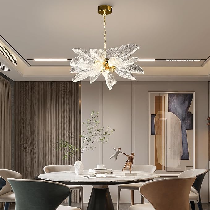 Modern Crystal Leaf Chandelier D31.5'' for Dining Room, Bedroom, Living Room, Foyer - LED Light Fixture Over Table, Gold-18 Lights, D800-Gold