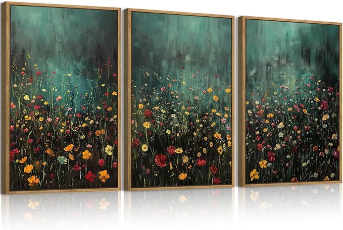 Anyzal Large Colorful Nature Floral Canvas Wall Art Framed Watercolor Wildflowers Illustration Prints Modern Botanical for Living Room Bedroom Office 16x24 Inch Set of 3