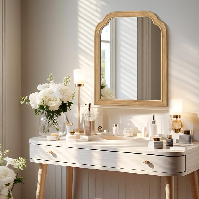 HOMECOOKIN Wood Bathroom Mirrors for Wall Mounted, 16" x 20" Rustic Wood Frame Wall Mirrors Decorative for Living Room or Bedroom Vanity Mirror (Natural) B