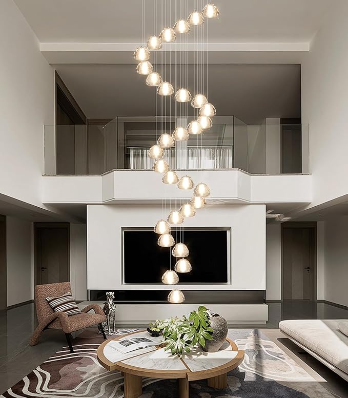 30-Lights Modern Chandeliers for High Ceiling Large Crystal Chandeliers LED Long Handing Light Fixture for Entrance Hallway Foyer Staircase 3000K